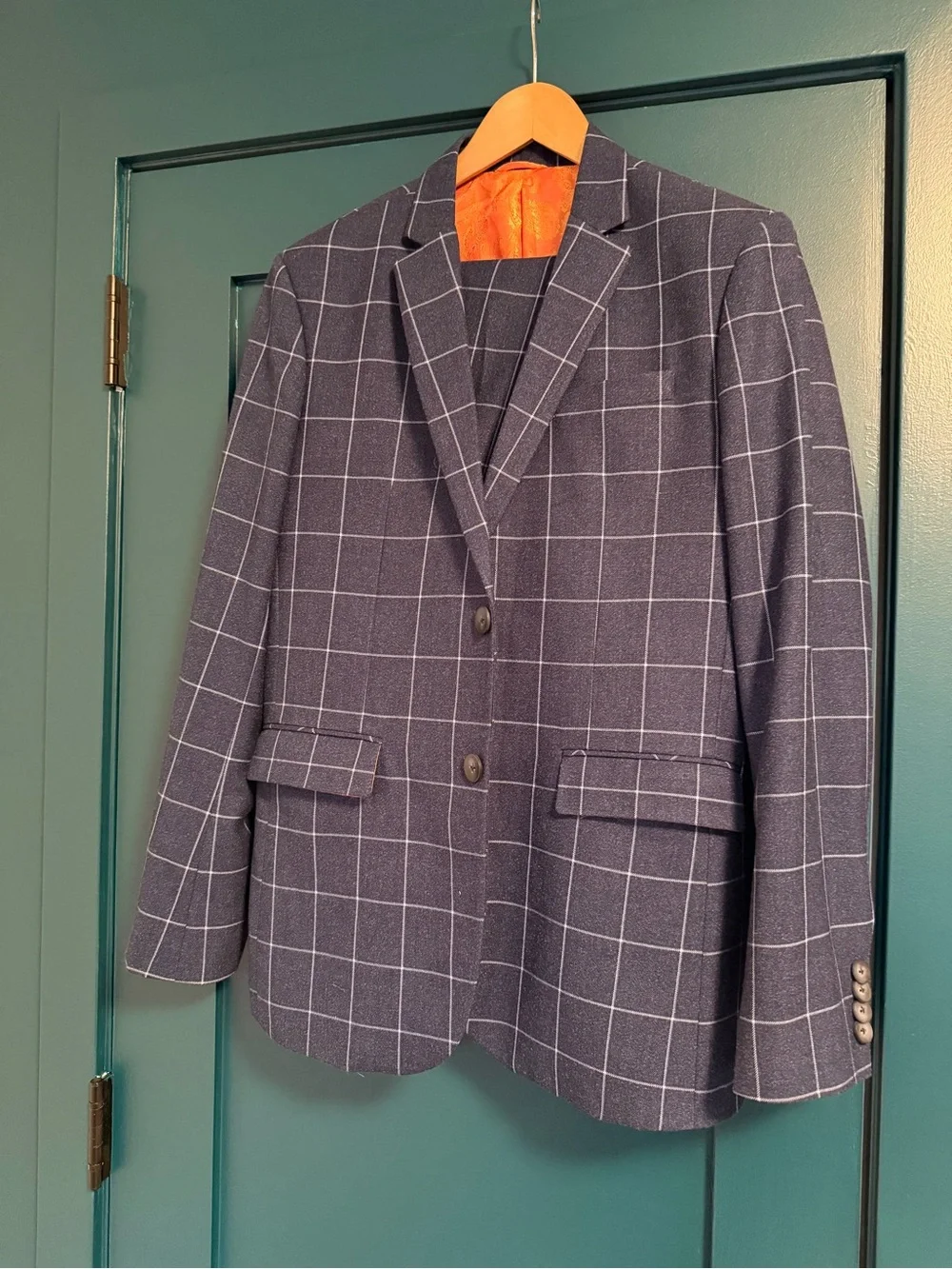 Men's Windowpane Navy Suit - Picture 1 of 10